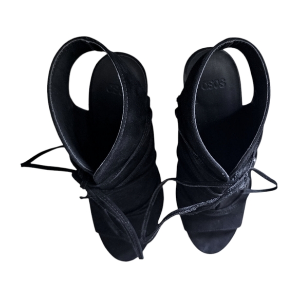ASOS Estelle Tie Up Peep Toe Booties - Black Suede Sz: 7 - Picture 12 of 16